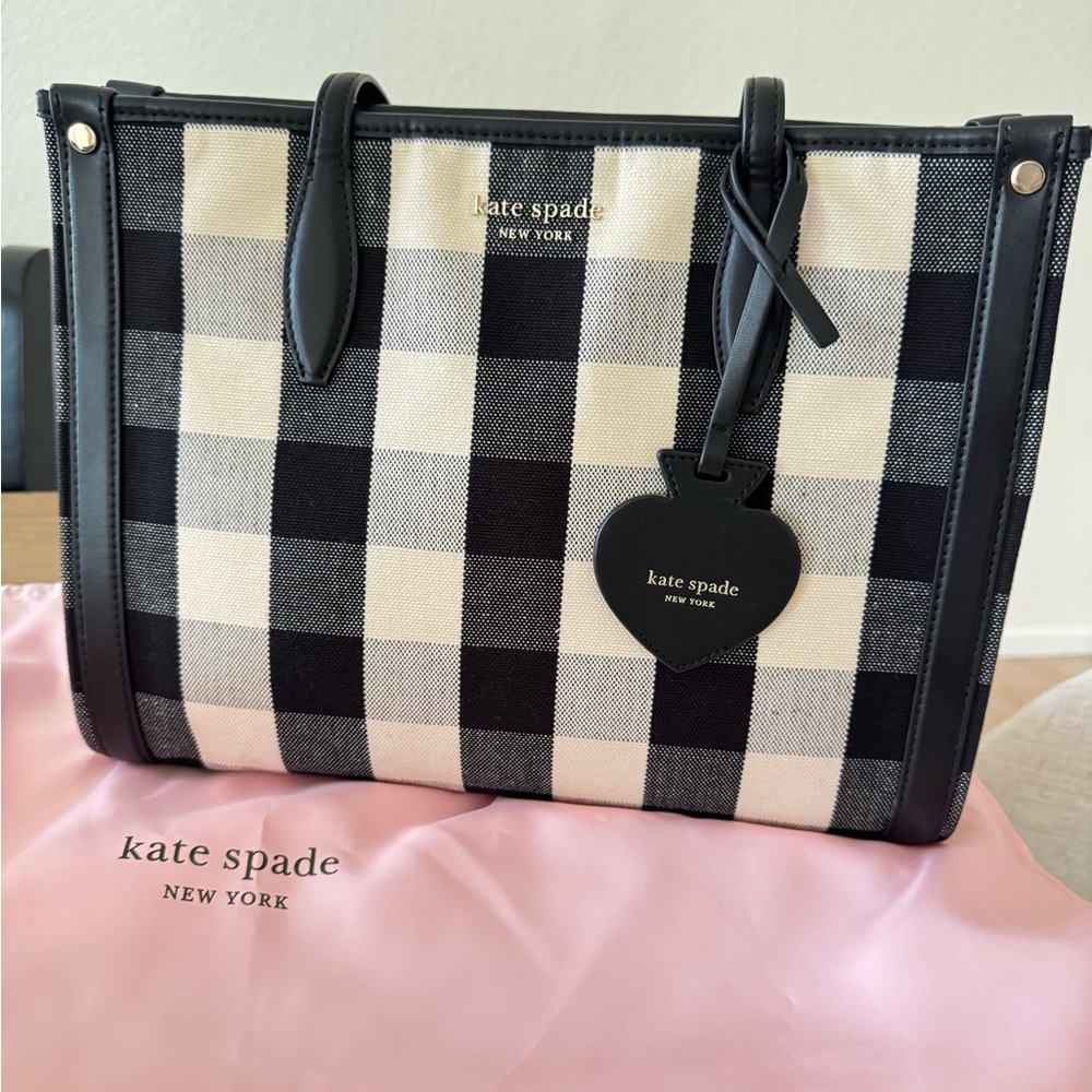 Kate Spade| Black and Cream Checkered Tote Bag